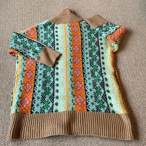 ILLA ILLA cardigan button front abstract motif Shawl neck pockets women’s Sz M/L - Picture 2 of 9